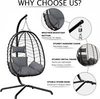 Fauteuil suspendu en forme d'œuf avec support, fauteuil suspendu pour l'intérieur et l'extérieur, fauteuil suspendu en forme de panier avec coussin, fauteuil hamac en osier pour patio