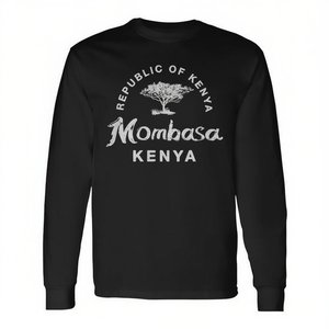 T-shirt a maniche lunghe Mombasa Kenya con design della Repubblica del Kenya, a tema safari, girocollo unisex, abbigliamento promozionale per adulti - Product Image 3