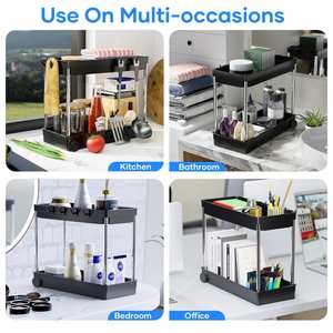 Under Sink Organizer, Roll Out Under Cabinet <b>Storage</b> <b>Kitchen</b> Organizer Drawer with Hooks, Bathroom Standing Rack and Shelves - Product Image 2