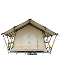 Tente de glamping en bois durable avec salle de bain, tissu PVC, abri extérieur pratique