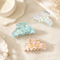 Vente en gros d'accessoires capillaires élégants : Pinces à cheveux requin personnalisées avec fleur en diamant, pinces à cheveux tendance en acétate ornées de strass pour femmes