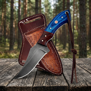 Couteau de chasse à pointe tombante en acier au carbone de haute qualité, forgé à la main, avec manche en bois et étui en cuir, outil de survie en plein air OEM - Product Image 4