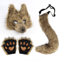 Yihaoyi Halloween Cosplay Costume Accessoires Ensembles Moelleux Fourrure Queue De Renard Porte-clés Pattes De Chat Gants et Loup Therian Masque Ensemble