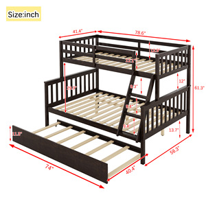 Dark Solid Wood Children's Bunk Bed With <b>Storage</b> <b>Drawer</b> For Bedroom Kids' Beds - Product Image 4