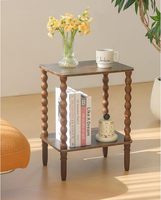 Table d'appoint vintage à 2 niveaux avec pieds en bobine, table de rangement rustique en bois pour salon et chambre
