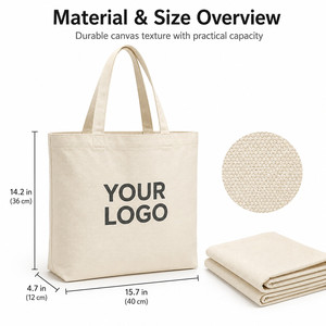Custom Logo 12oz Heavy Duty <b>Canvas</b> Tote <b>Bag</b> Reusable Shopping <b>Bag</b> with Inner Lining Reinforced Handles and Bottom Gusset - Product Image 4