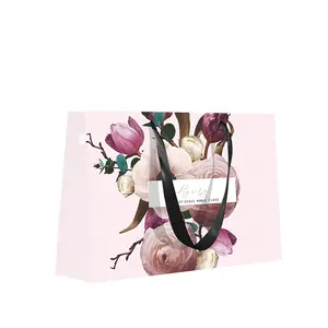 Изысканный бумажный пакет с розовым цветком, бумажные сумки с цветным принтом под заказ, сумки для одежды, обуви, подарочные пакеты с вашим собственным логотипом