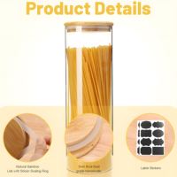 6PCS High Borosilicate Household Longan Dry Foods Noix Candy Spice Glass Storage Jar Set avec étiquettes noires et couvercle en bois