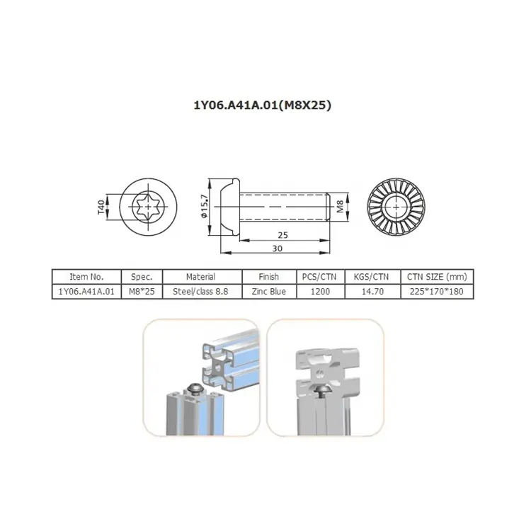 1Y06.A41A.01 Verified supplier M8x25 steel bolt inner concealed hexagon screw