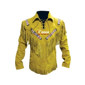 Abrigo de ante con flecos para hombre y mujer, chaqueta de cuero occidental americano con cuentas, 2022 - Product Image 1