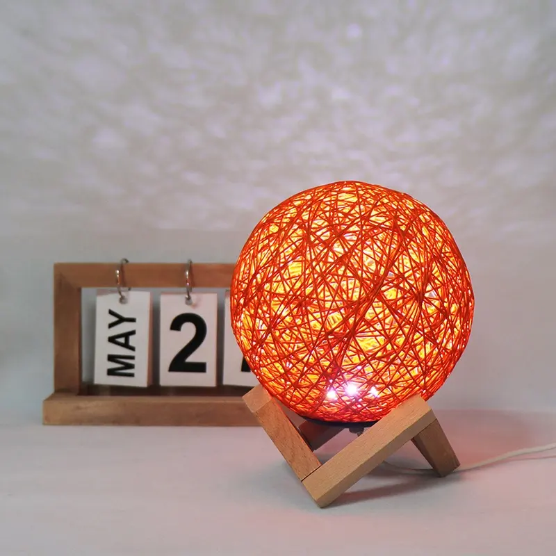 Gaya Ebay Dekorasi Rumah Lampu LED Bola Rotan Lampu Malam 3D Lampu Manual dengan Saklar USB