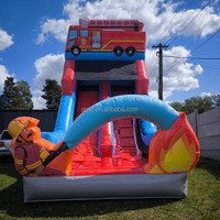 Toboggan gonflable EN 14960 pour pompiers, châteaux gonflables commerciaux pour enfants en forme de camion de pompiers