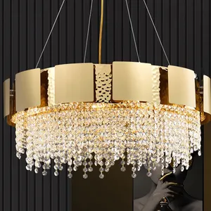 Современный ресторанный светильник, круглый светодиодный потолочный светильник в виде капли с кристаллами для гостиной, популярный роскошный дизайн