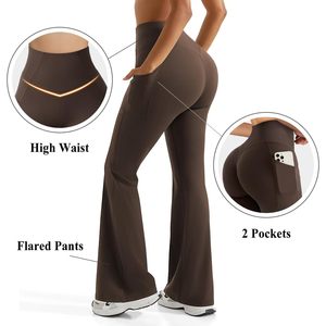 FOXA Women <b>Flared</b> Yoga Pants High Waisted Wide Leg With Pockets Workout <b>Leggings</b> - Product Image 4