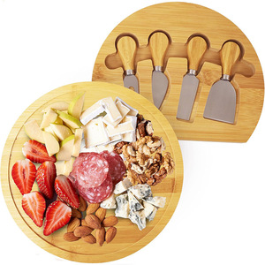Ensemble de planches à fromage en bambou, plateau rond en bois avec couteaux à fromage pour servir et couper - Product Image 5