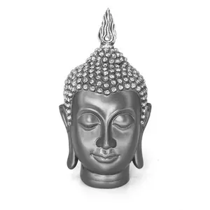 Resin Giant 6" Meditating Buddha Bust Head Statue in Elegant Black with Grey Finish