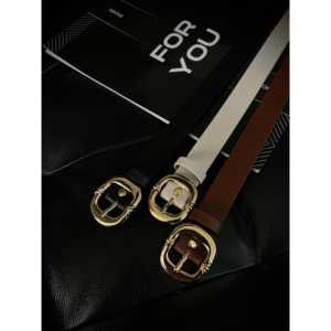 Cinturón de moda para mujer con hebilla ovalada de aleación dorada, cinturón informal de cuero PU para uso diario y como accesorio de estilo para conjuntos. - Product Image 3