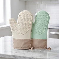 Gants en silicone et coton résistants à la chaleur, motif diamant, anti-brûlure, couleur kaki, pour four et micro-ondes