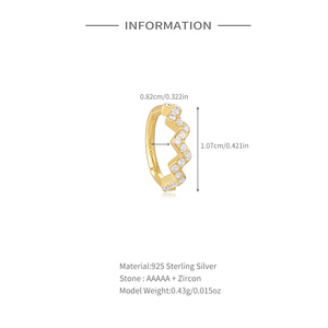 ROXI Pendientes de Cartílago y Anillo de Nariz Personalizados de Plata de Ley 925 con Incrustaciones de Circonita Ondulada, Joyería para Piercing S925 - Product Image 4