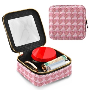 Mini Hawaii Anthurium Palaka Print Square Zipper <b>Small</b> MakeUp Organizer PU Leather Travel Cosmetic <b>Case</b> with Clear Window - Product Image 3