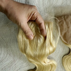 Con người tóc lụa cơ sở đóng cửa 4x4 5x5 <span class=keywords><strong>6x6</strong></span> kích thước lụa đóng cửa 613 # mật ong màu vàng cơ thể sóng thẳng - Product Image 3