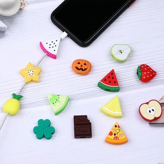 Cute Fruit Phone Usb Cable Protector Cable Chompers Cord Animal Bite Charger Wire Holder Organizer Protection for iPhone Huawei