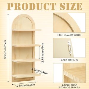 Wooden Wall <b>Shelf</b> 4 Tier Arched Solid Wood Multipurpose Storage <b>Rack</b> For Living Room Bedroom Bathroom - Product Image 4