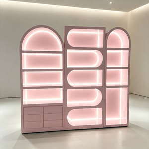 Vitrine de présentation cosmétique à LED avec rangement - Présentoir îlot haut de gamme pour salon de beauté et étagère d'échantillons pour maquillage en showroom - Product Image 1