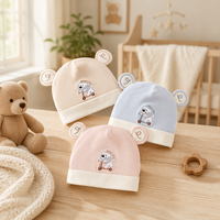 Bonnet en coton de classe A pour nouveau-né, 0-3 mois, doux, double couche, avec broderie d'oreilles 3D pour bébés garçons et filles