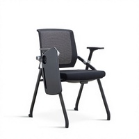 Chaise de bureau ergonomique pliable en maille avec tablette d'écriture et porte-gobelet, chaise de bureau empilable à structure métallique pour la maison, le bureau et l'atelier