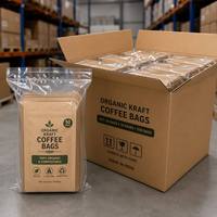 Sachet de café personnalisé en papier kraft naturel, anti-odeur, avec valve et fermeture éclair, 250g 12oz, pour l'emballage de grains de café bio torréfiés de spécialité