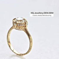 Anillo de Compromiso Clásico Europeo de Plata de Ley 925 Chapado en Oro de 18K con Corte Rosa, 2 CT, Circonita Cúbica de Grado 5A, Solitario Nupcial