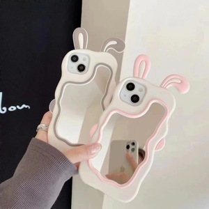 Maquillage mignon lapin miroir Silicone antichoc coque de téléphone pour <span class=keywords><strong>IPhone</strong></span> 15 14 13 12 11 Pro Max Plus XS XR X 8 + 7 Plus mode - Product Image 1