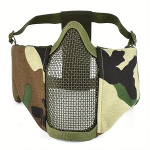 Casque tactique camouflage et masque de protection inférieur en maille métallique pour le visage et les oreilles, équipement de combat en plein air - Product Image 1