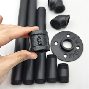 DT001 1/<strong>2</strong>" Black Painted Cast Iron Female Threaded Coupling Low Pressure Flexible Steam-punk Vintage <strong>Shelf</strong> <strong>Bracket</strong> DIY Pipe - Product Image 1