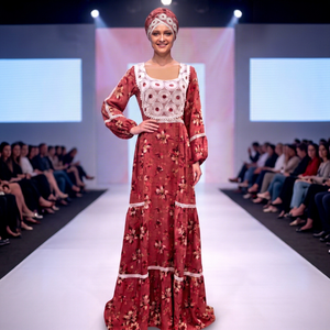 Robe longue d'été élégante et luxueuse à imprimé floral africain en rayonne, manches longues bouffantes, bordure en dentelle, séchage rapide, respirante, traditionnelle - Product Image 3
