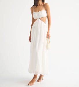 OEM Beaded Spaghetti Strap Maxi <b>Dress</b> Cutout Waist Back Tie Bow Chiffon Plain Dyed Casual <b>Romantic</b> A-Line for Casual <b>dress</b> - Product Image 1