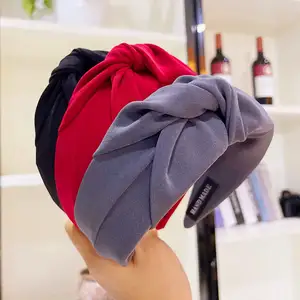 Saf geniş kenar kumaş hairband moda çapraz düğüm kafa bandı kadınlar için genç kız hairbands