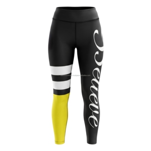Leggings Deportivos de Cintura Alta para Mujer con Bloques de Color y Estampado de Letras, Largos, para Yoga, Fitness y Entrenamiento, en Negro, Amarillo y Blanco - Product Image 1