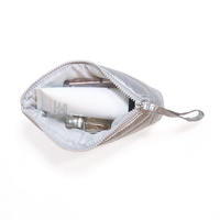 Pochette de maquillage personnalisée avec logo, brillante, argentée, matelassée, grande, écologique, réutilisable, résistante à l'eau, portable, légère, en tissu