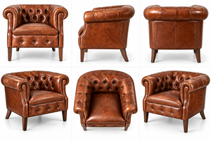 Sillón Clásico Tapizado en Cuero Cognac con Botones Profundos, Reposabrazos Enrollados y Asiento Acolchado de Lujo para el Hogar - Product Image 3
