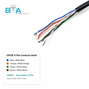 OEM CAT5E UTP 24AWG 4 对裸铜网线黑色 PVC 护套外径 5.<span class=keywords><strong>2</strong></span> 毫米 15.24M 用于以太网 LAN CCTV 接线 - Product Image 3