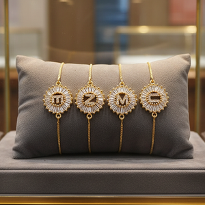 BC1164 2025 Design Wholesale 18k Gold Plated Micro Zircon Pave Round Cz <strong>Initial</strong> Letter Adjustable Chain Charm <strong>Bracelet</strong> - Product Image 1