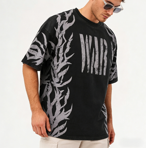 บริการ OEM เสื้อยืดผู้ชายผ้าฝ้าย 100% เสื้อยืดผู้ชายไซส์ใหญ่แบบสั่งทำ เสื้อยืดคอตตอนออร์แกนิคทรงหลวม พิมพ์ลายด้วยความร้อน สไตล์ฮิปฮอป - Product Image 1