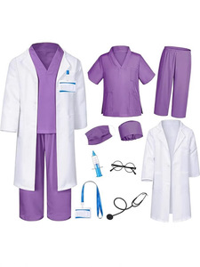 Ensemble de costumes de docteur et infirmière pour enfants, garçons et filles, tenue de jeu de rôle avec blouse de laboratoire, pantalon de travail, chapeau, stéthoscope, jouets pour fête - Product Image 4