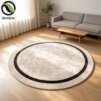 Tapis QIANQIAO de style nordique fait main en 100 % laine de Nouvelle-Zélande, motif vague 3D sculpté, écologique, moderne, minimaliste, bordure circulaire, tapis doux