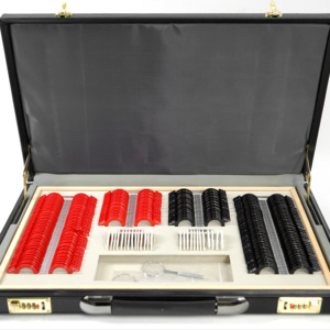 Juego de Lentes de Prueba Oftálmicas TL-L15 con Estuche de Madera, Borde de Plástico Colorido, Incluye Esferas/Cilindros/Prismas/Accesorios - Product Image 1