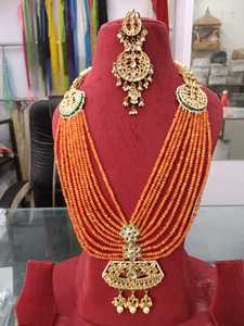 Ensemble de colliers longs de créateur, boucles d'oreilles, bijoux de mariée en laiton polonais fabriqués à la main pour la célébration de la fête de fiançailles de mariage - Product Image 4