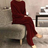 Ensemble Pull & Pantalon Décontracté Élégant pour Femme - Tricot Hiver Coupe Ample Manches Longues Couleur Unie
