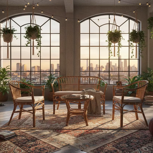 Ensemble de table basse en rotin Fladeo, design asiatique moderne fait main, pour un salon confortable et durable - Product Image 1